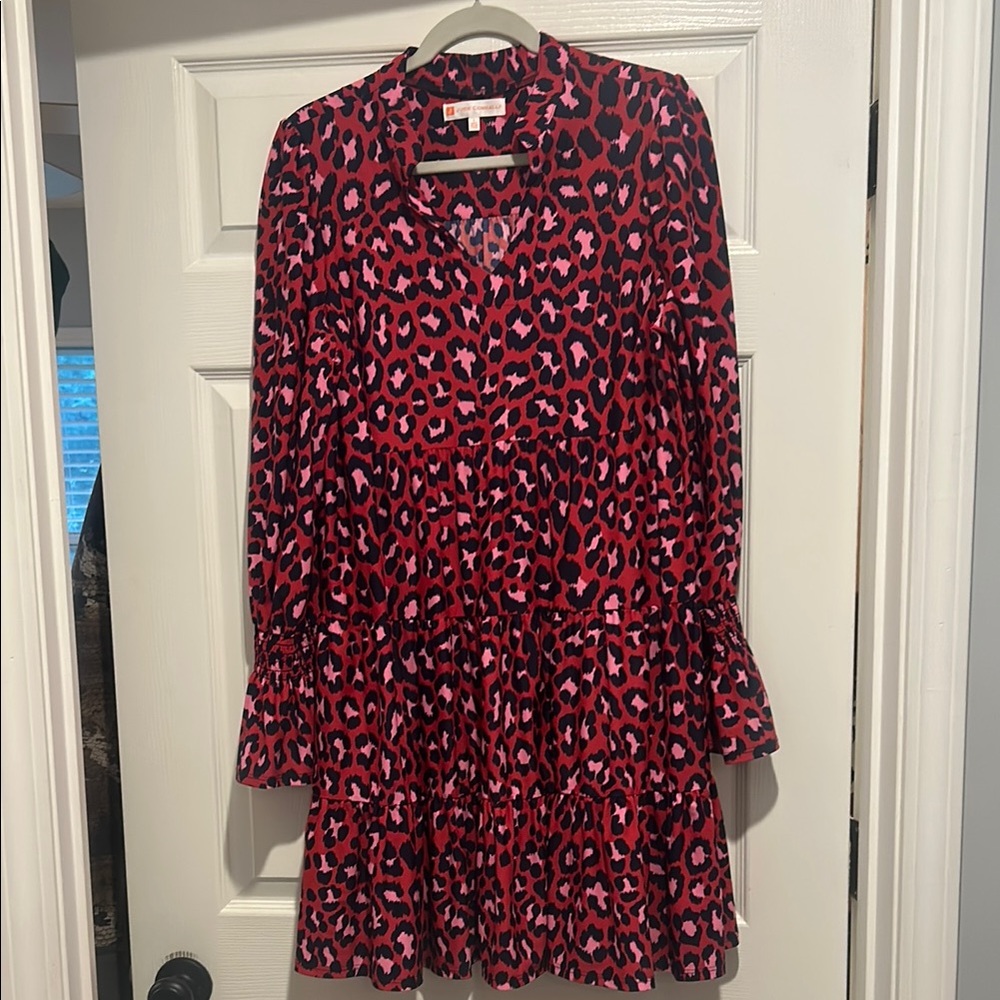 Jude Connally Pink and Black Midi Dress